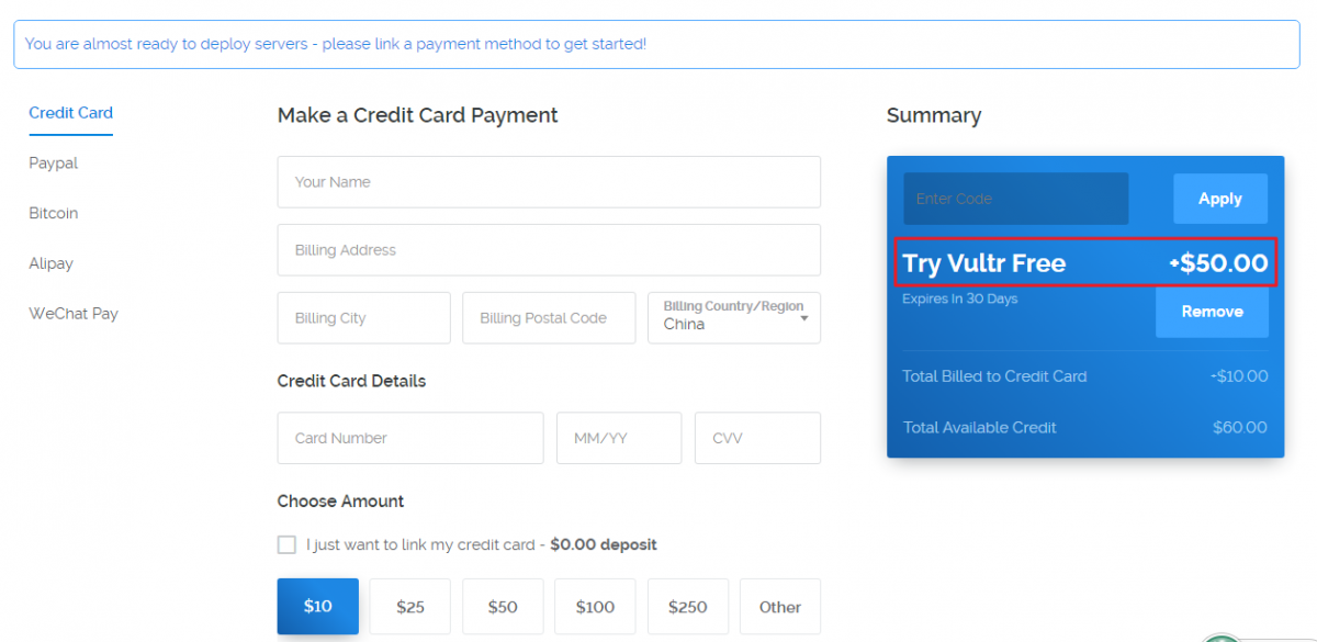 vultr激活账号赠送50美元活动