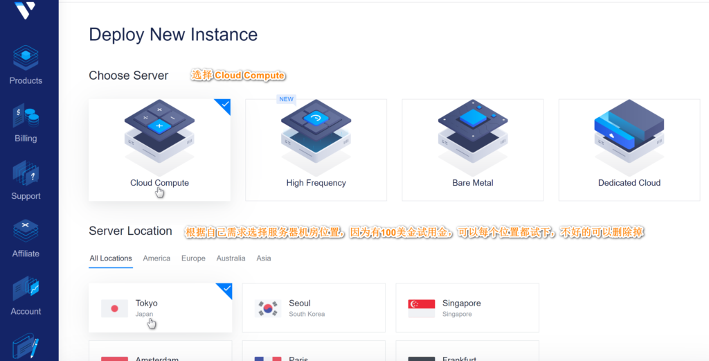 Vultr教程购买和使用图文详解 - 100美金赠送