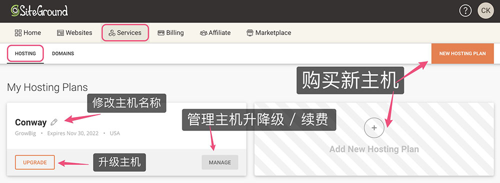 最新SiteGround主机账户管理功能简介